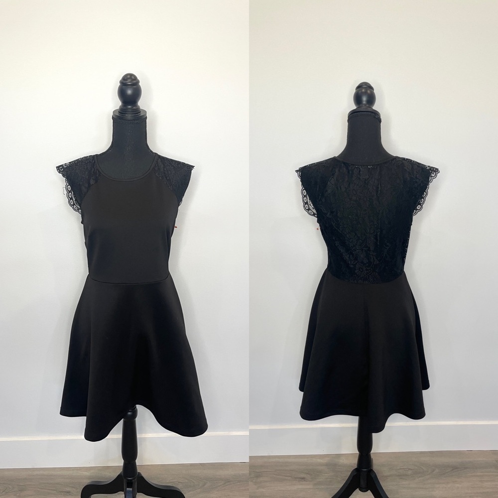 Forever21 Black Skater Lace Back Mini Dress